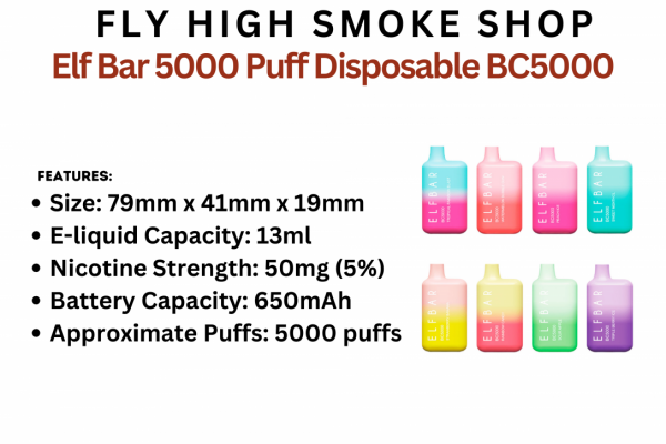 Elf Bar 5000 Puff Disposable BC5000 – 50 Flavors (1PK)